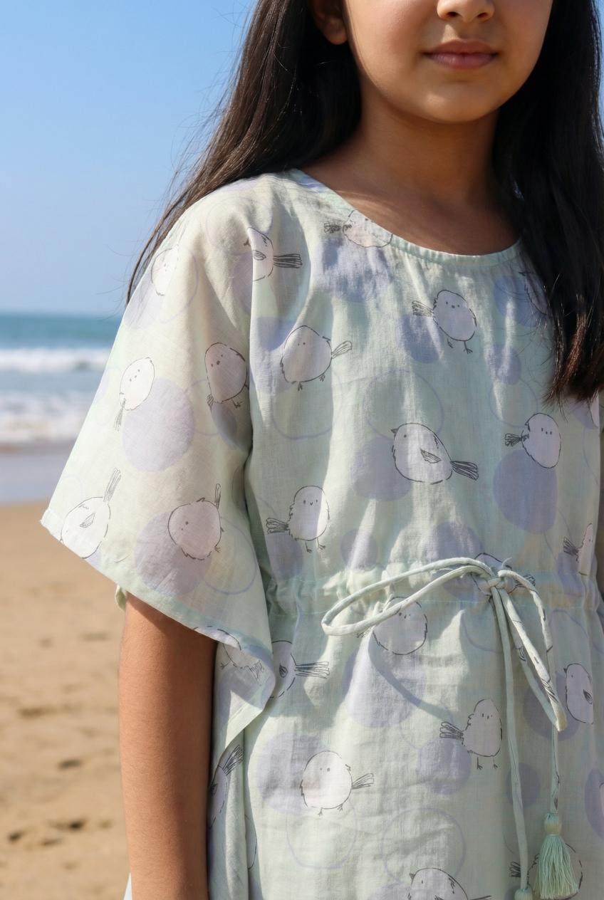 White Round Neck Conversational Printed Pure Cotton Night Suit For Kids