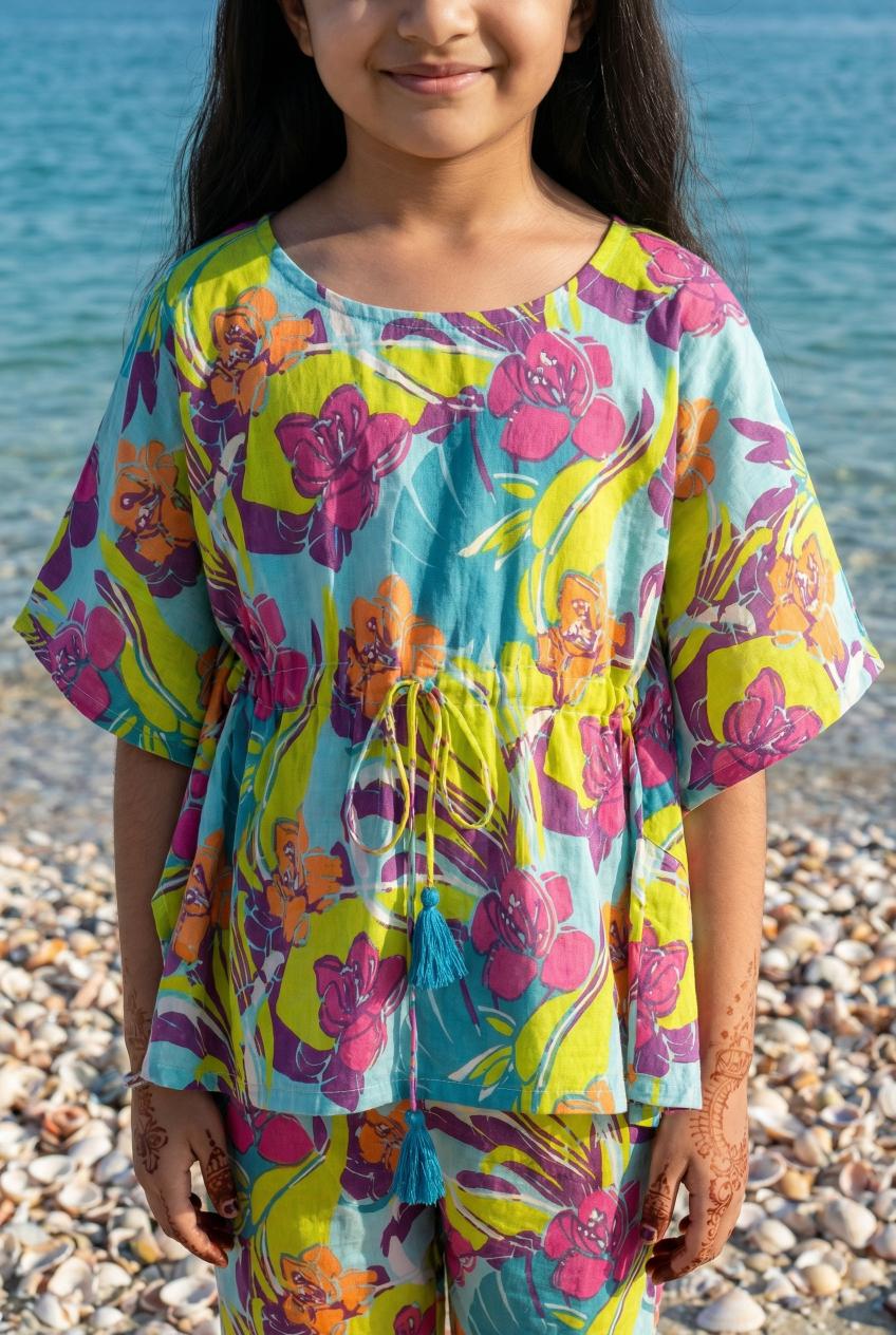 Multi Floral Printed Cotton Kids Night Suits