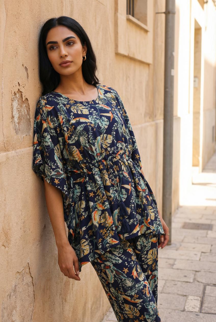 Multi Color Round Neck Floral Printed Pure Cotton Night Suit Set For Women