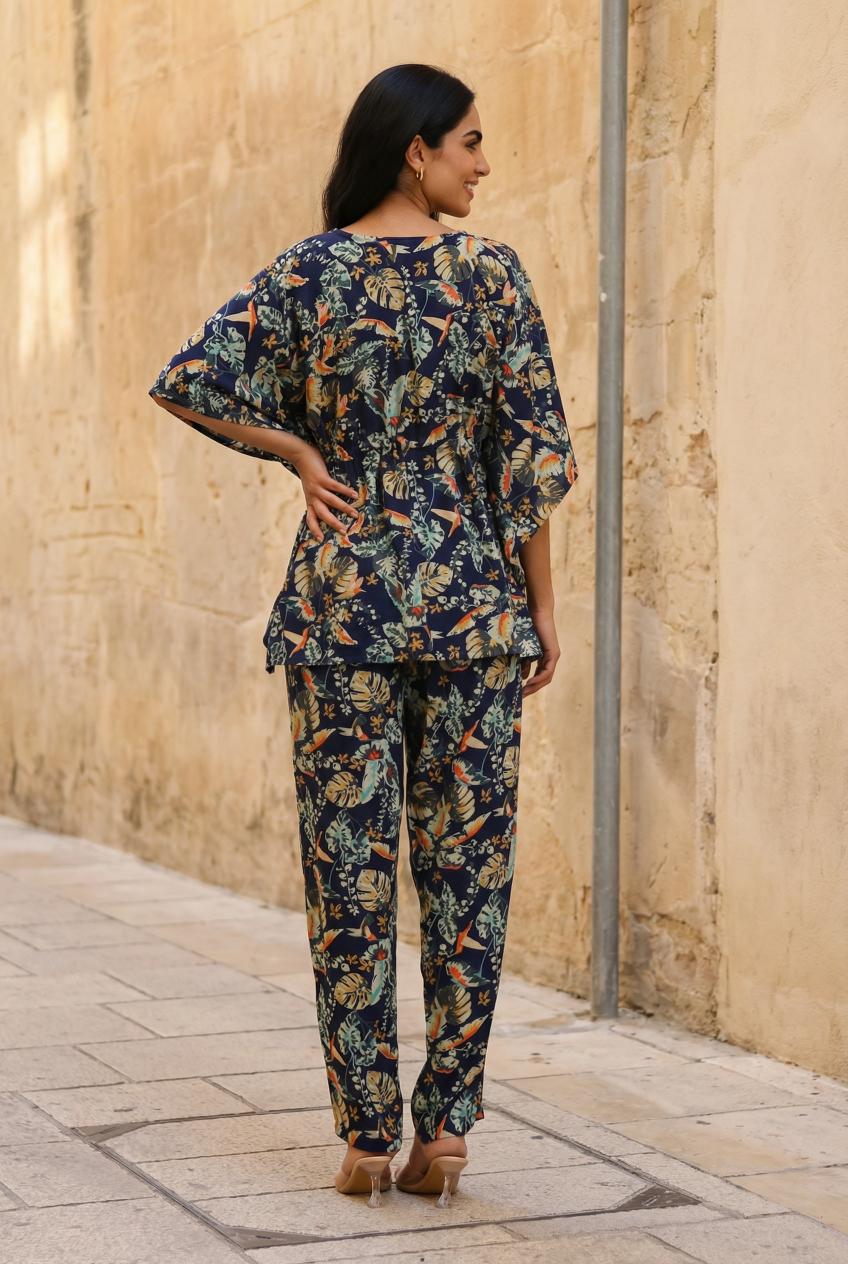 Multi Color Round Neck Floral Printed Pure Cotton Night Suit Set For Women