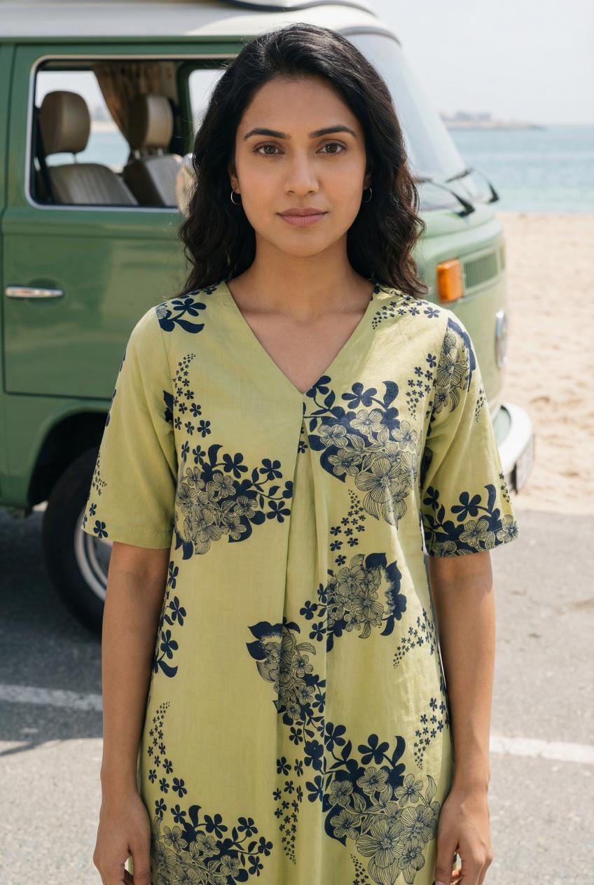 Musterd Floral Print V-Neck Pure Cotton Nightdress For Women