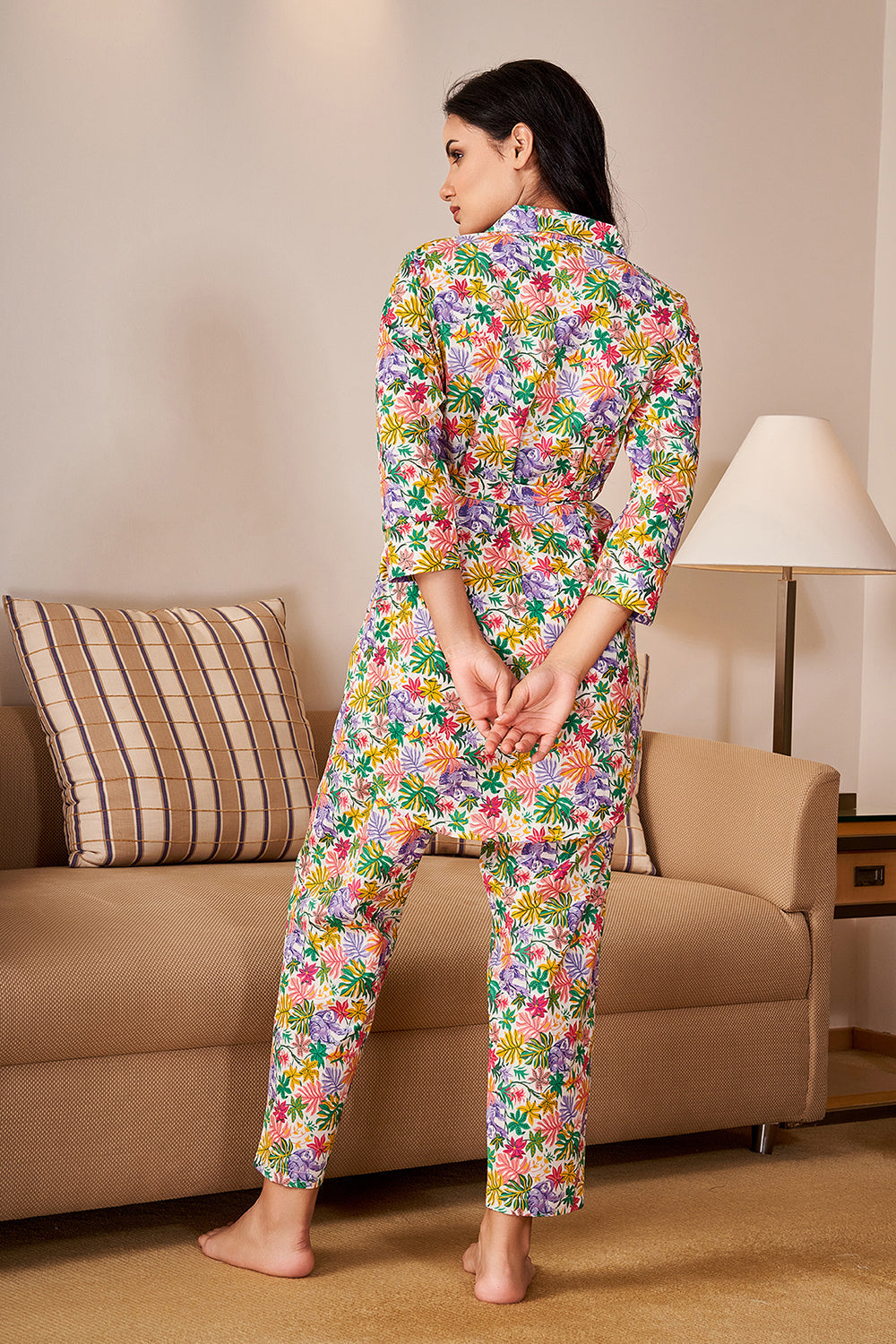 Multi Colour Tie-Up Night Suit Set