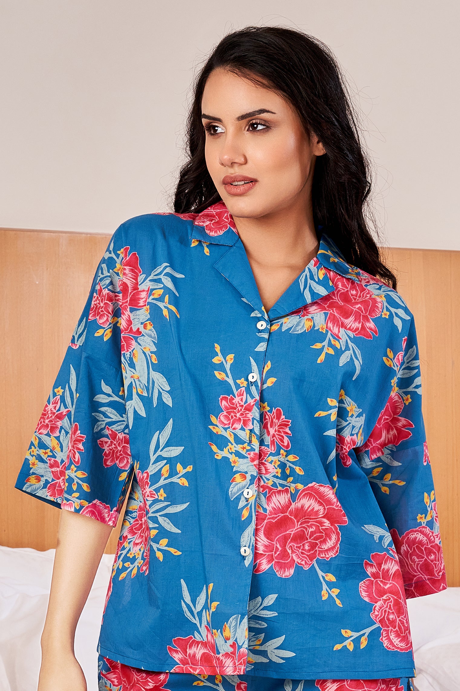 Blue Loose Fit Night Suit Set