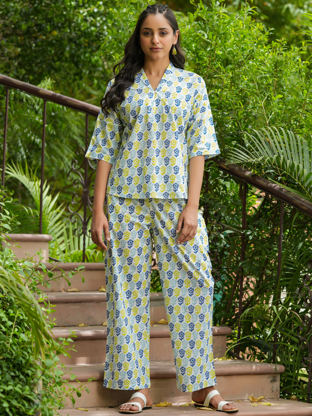 Off- White Cotton Night Suit Set