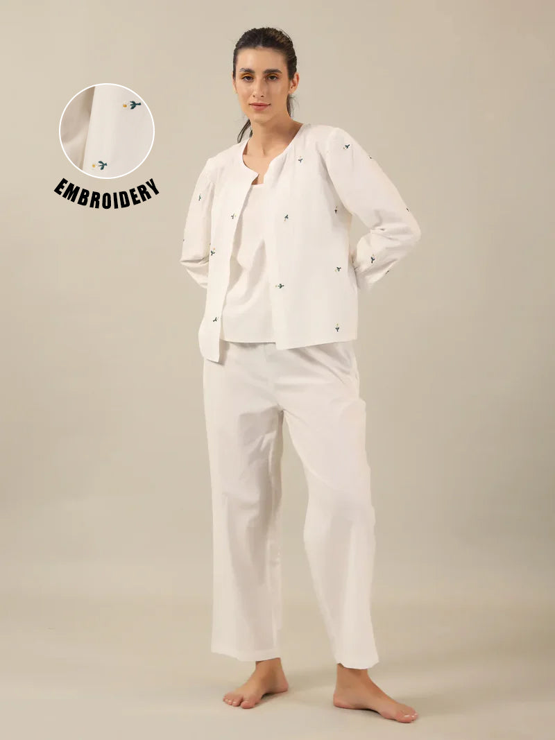 White Daisy Cotton Night Suit