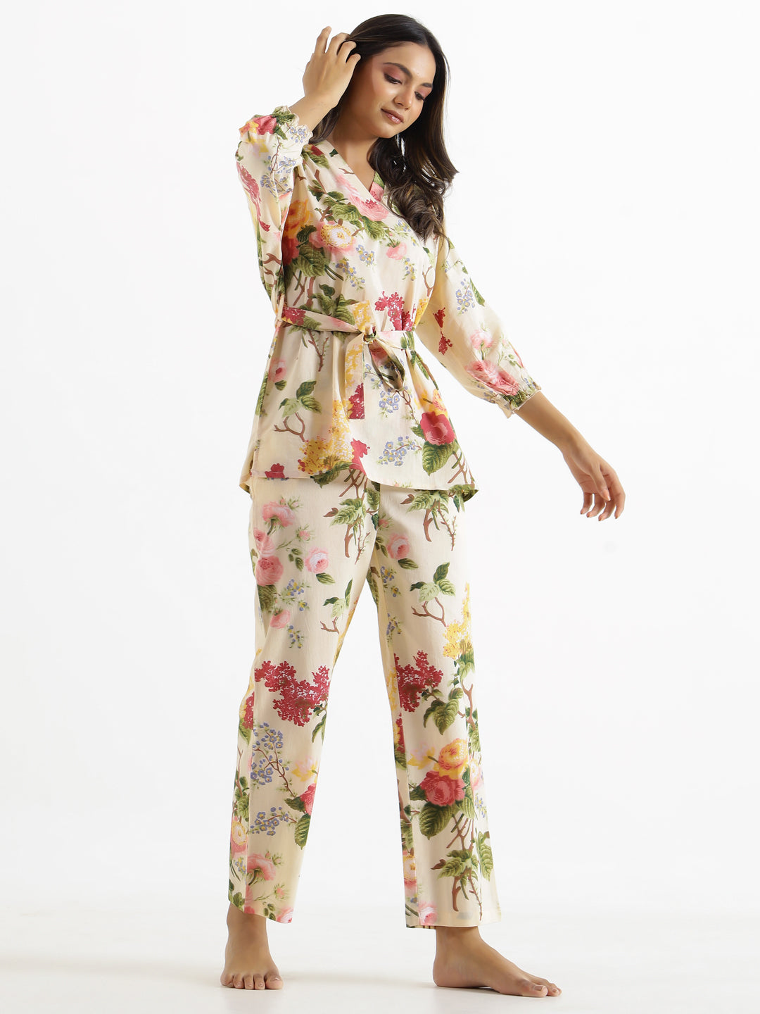 Botanical Print Cotton Night Suit