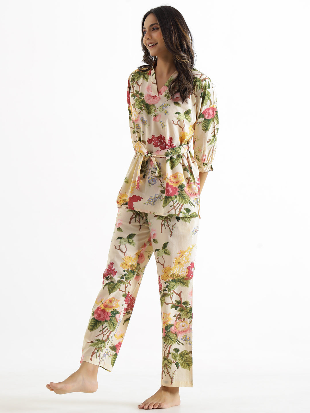 Botanical Print Cotton Night Suit