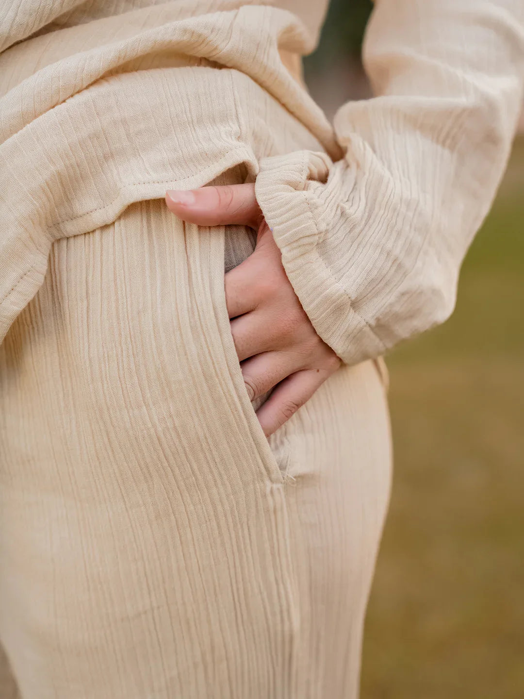 Beige Lapel Collar Pure Cotton Solid Night Suit for Women - SanskrutiHomes