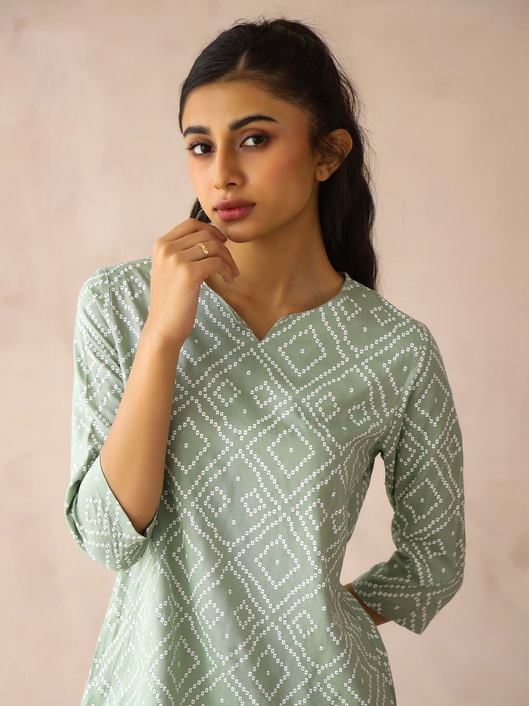 Sea Green Round Neck Viscose Rayon Printed Ethnic Motifs Night Suit for Women
