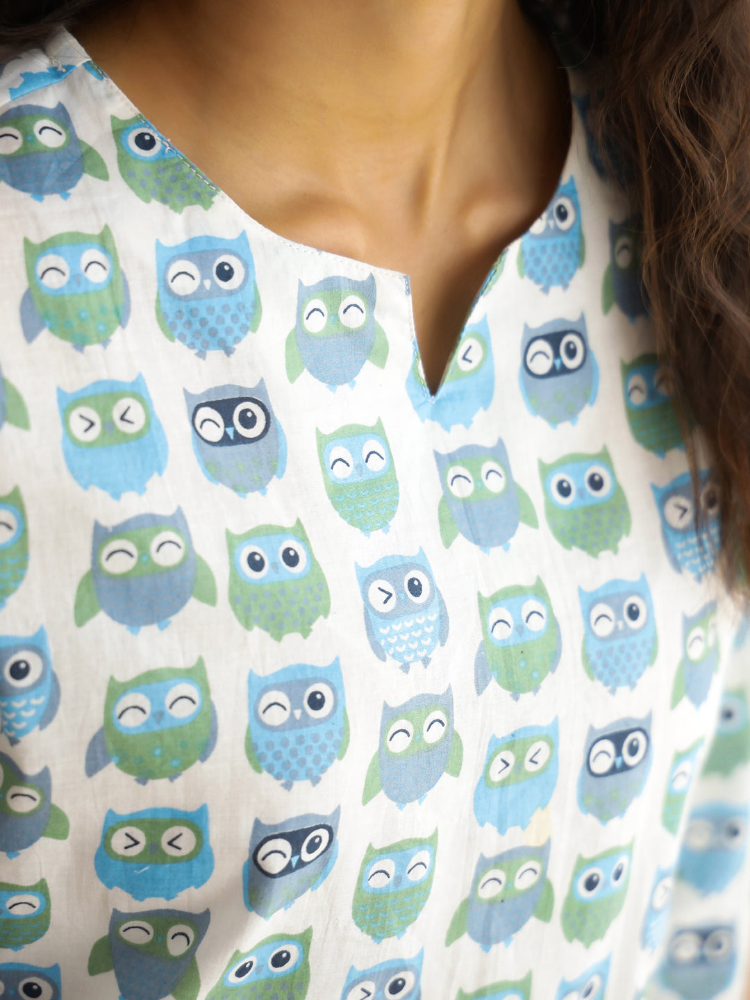 White Round Neck Pure Cotton Printed Animal Night Suit for Women