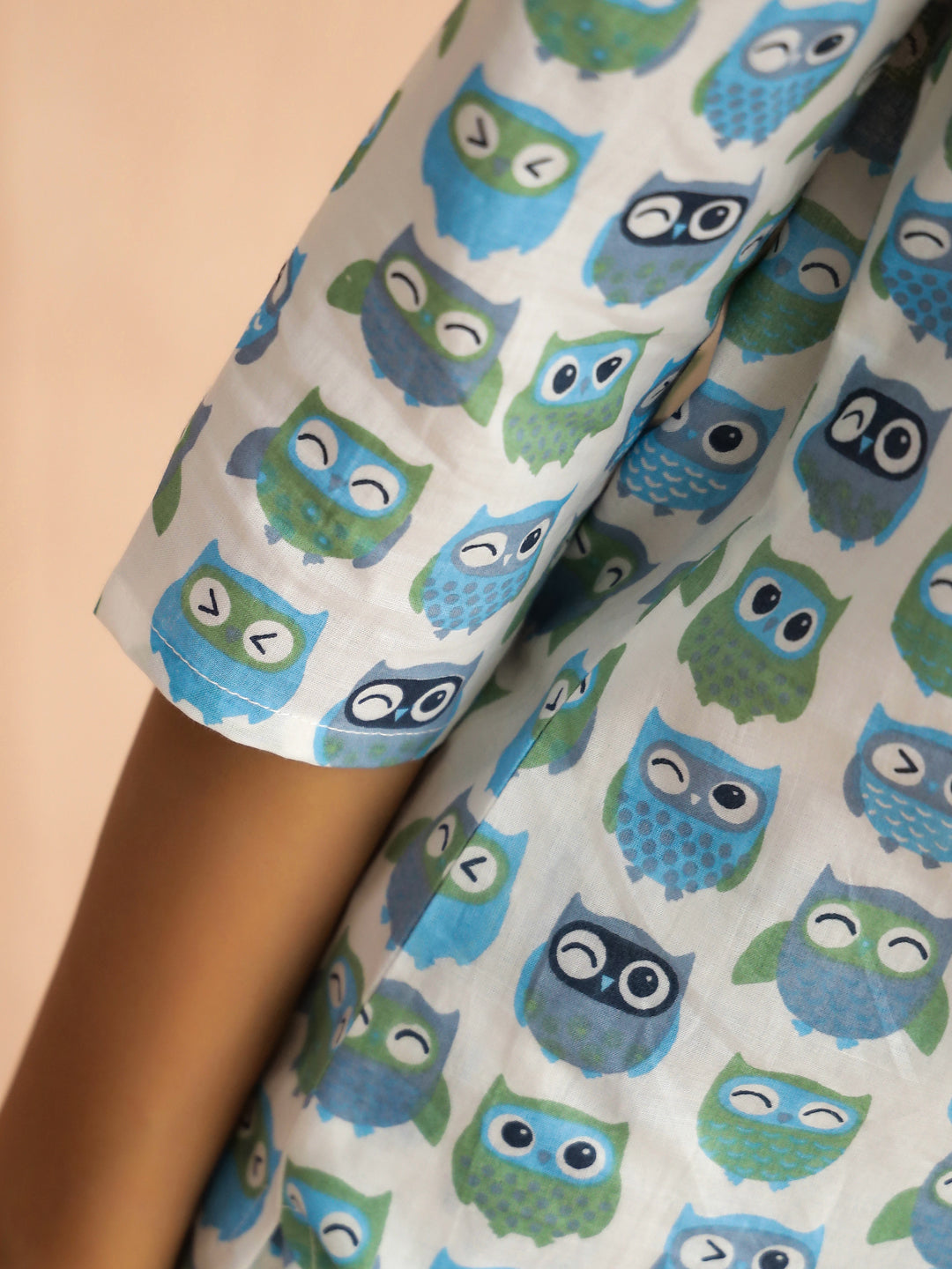 White Round Neck Pure Cotton Printed Animal Night Suit for Women