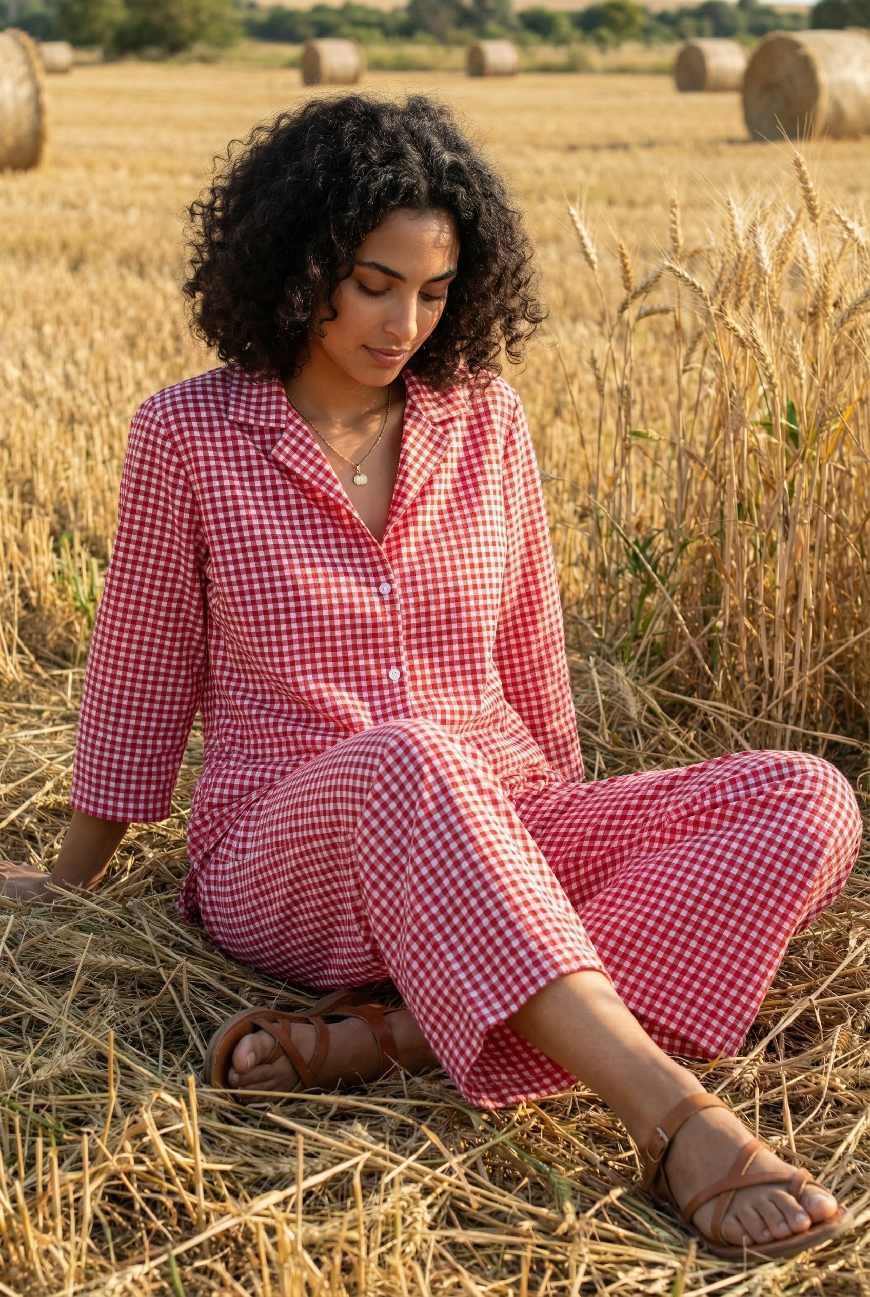 Pink Checkered Shirt Collar Pure Cotton Co-Ord Set