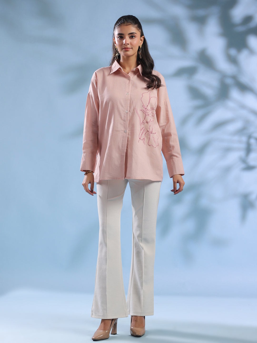 Pink Solid Opaque Formal Shirt For Women