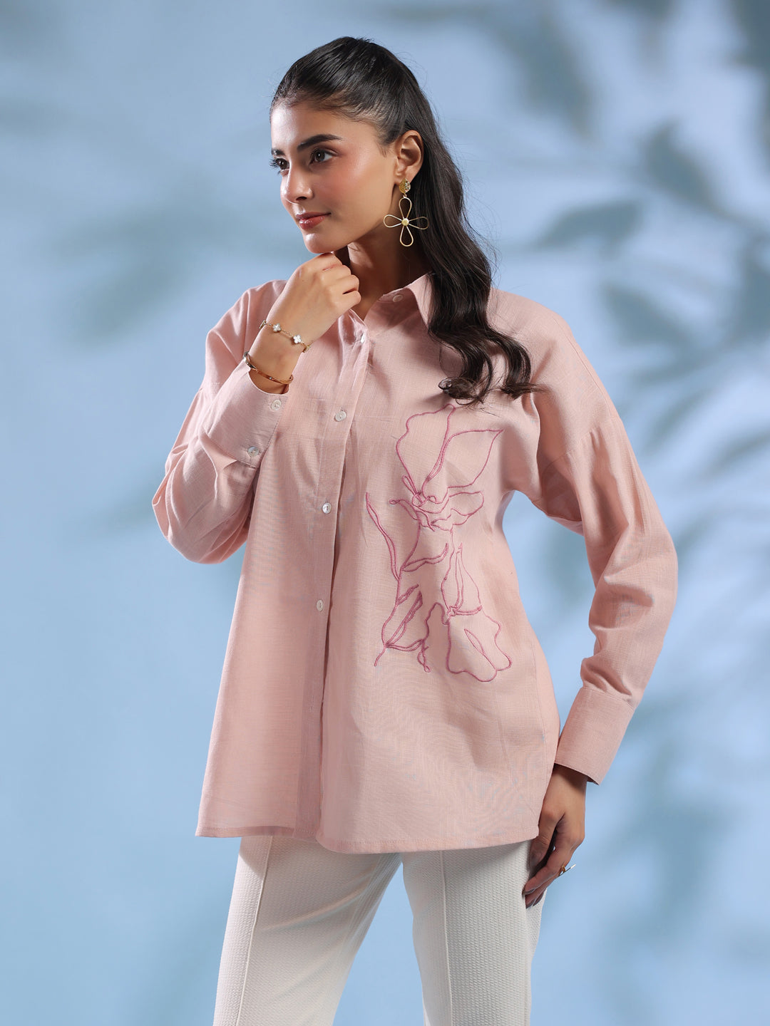Pink Solid Opaque Formal Shirt For Women