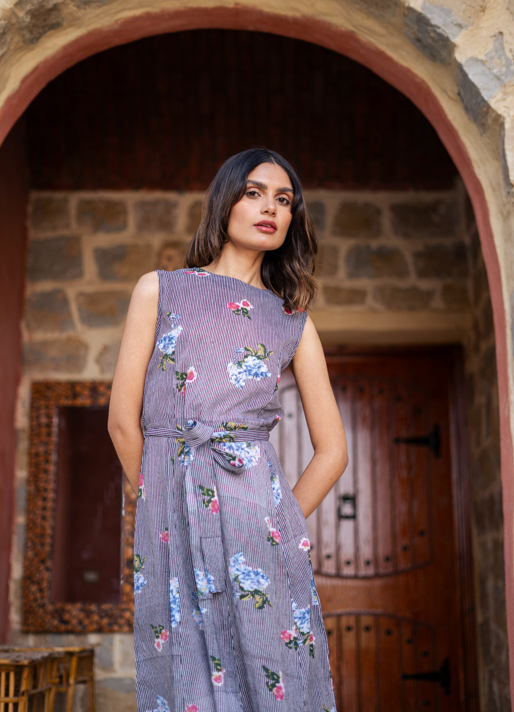 Cotton Round Neck Floral Printed Dress