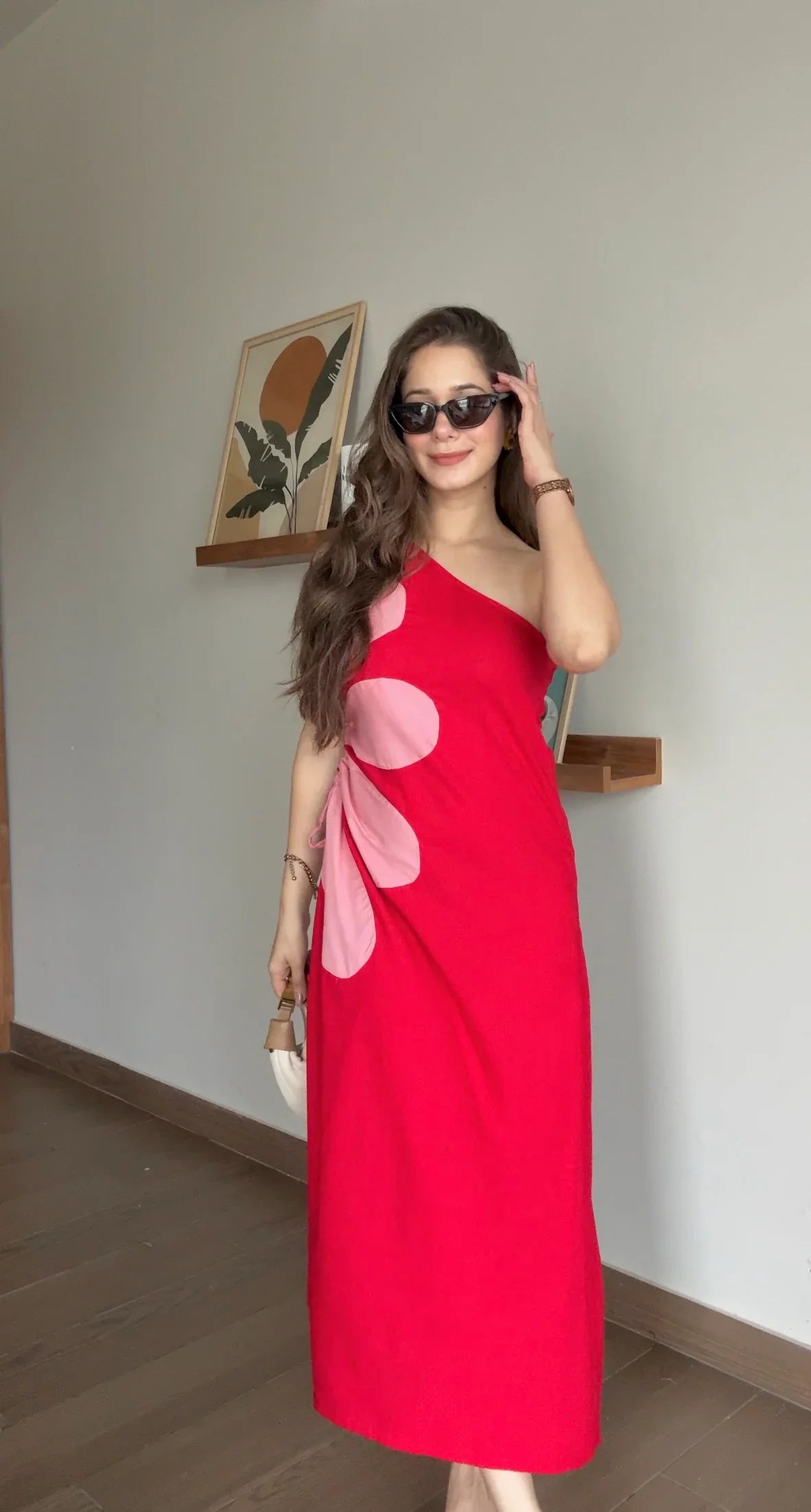 Red Floral Printed Dress for Women - SanskrutiHomes