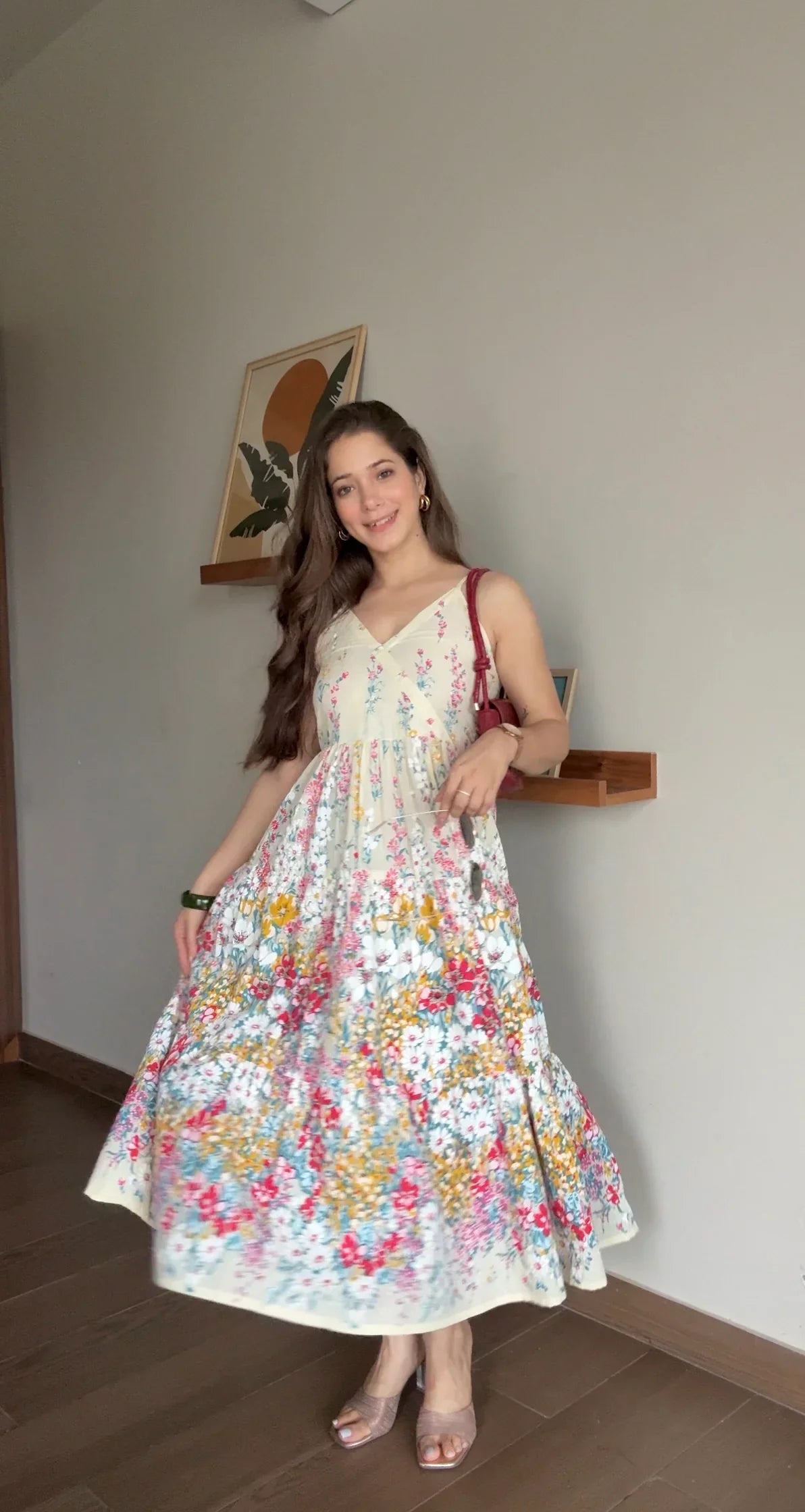 White Printed Sleeveless Dress for Women