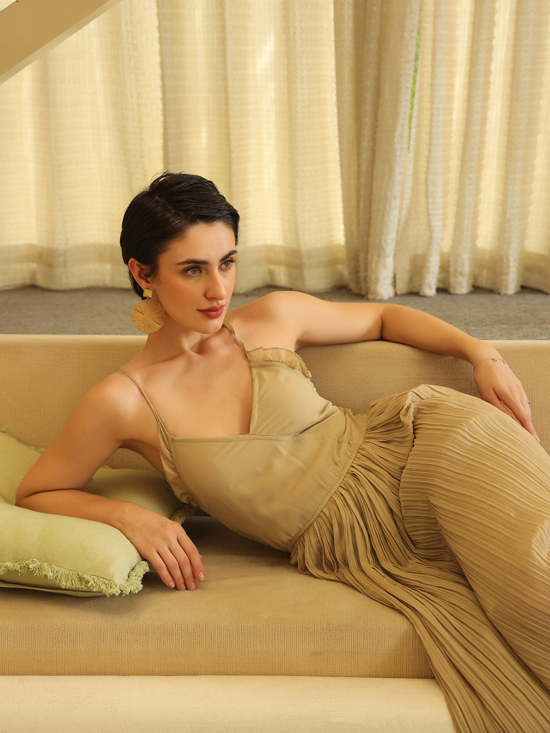 Grey Solid V-Neck Dress for Women