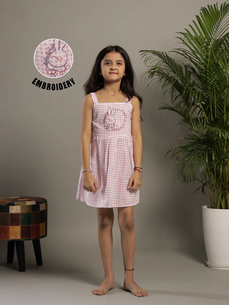 Lavender Color Check Design Dress For Kids