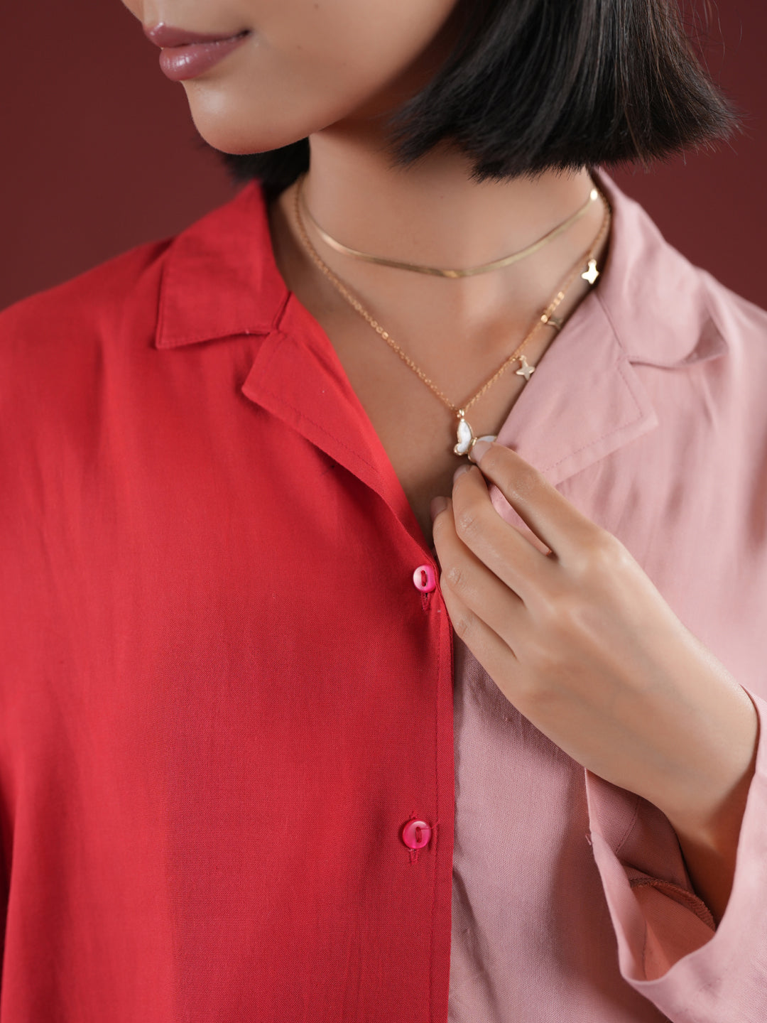 Red Solid Print Night Suit Set