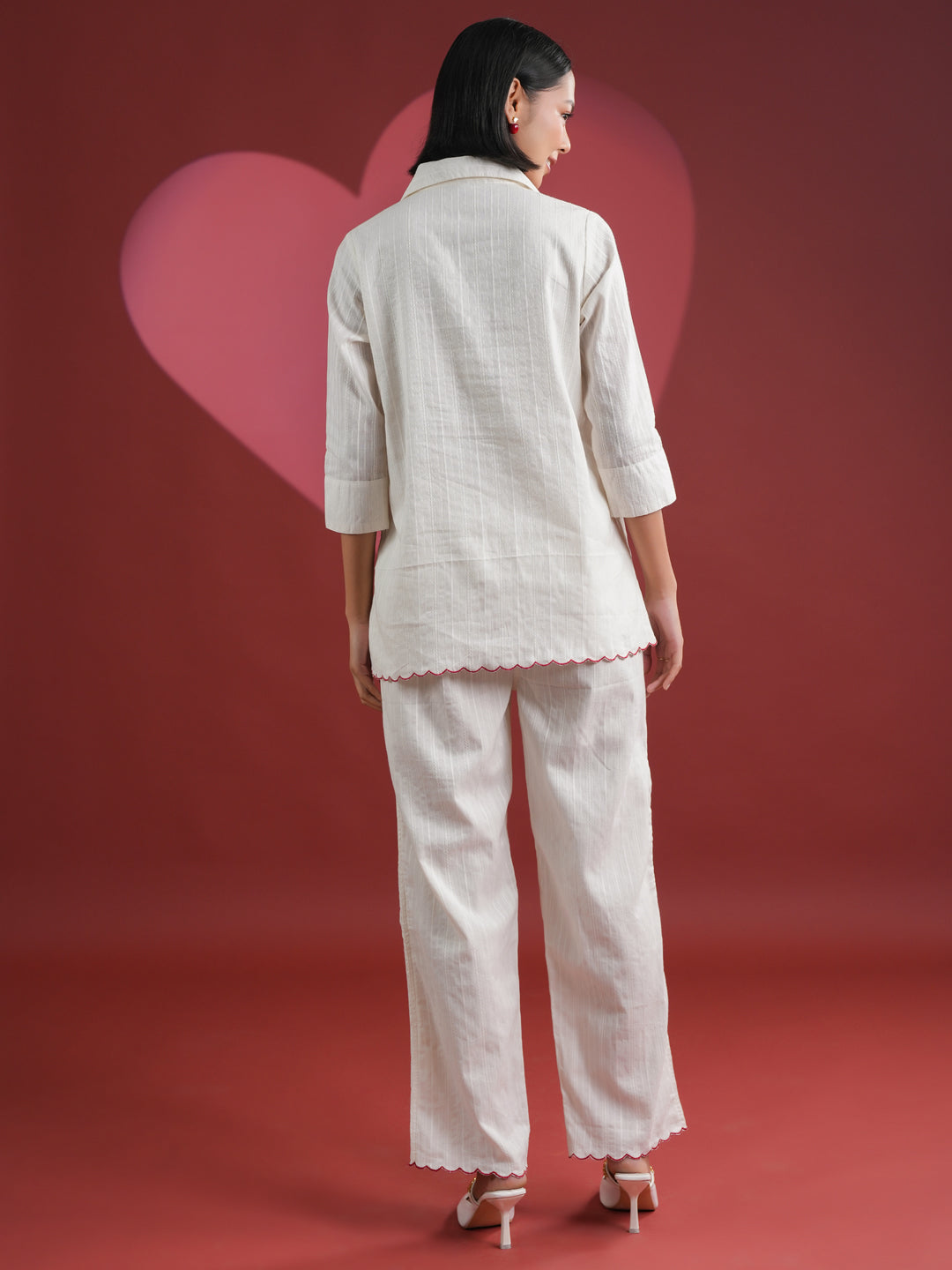 White Solid Print Cotton Night Suit Set