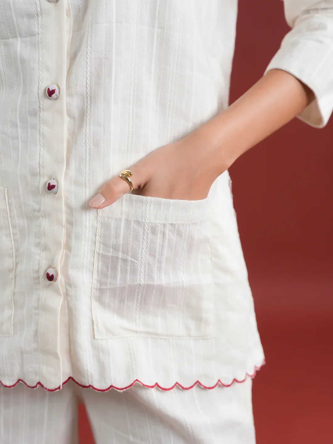 White Solid Print Cotton Night Suit Set - SanskrutiHomes