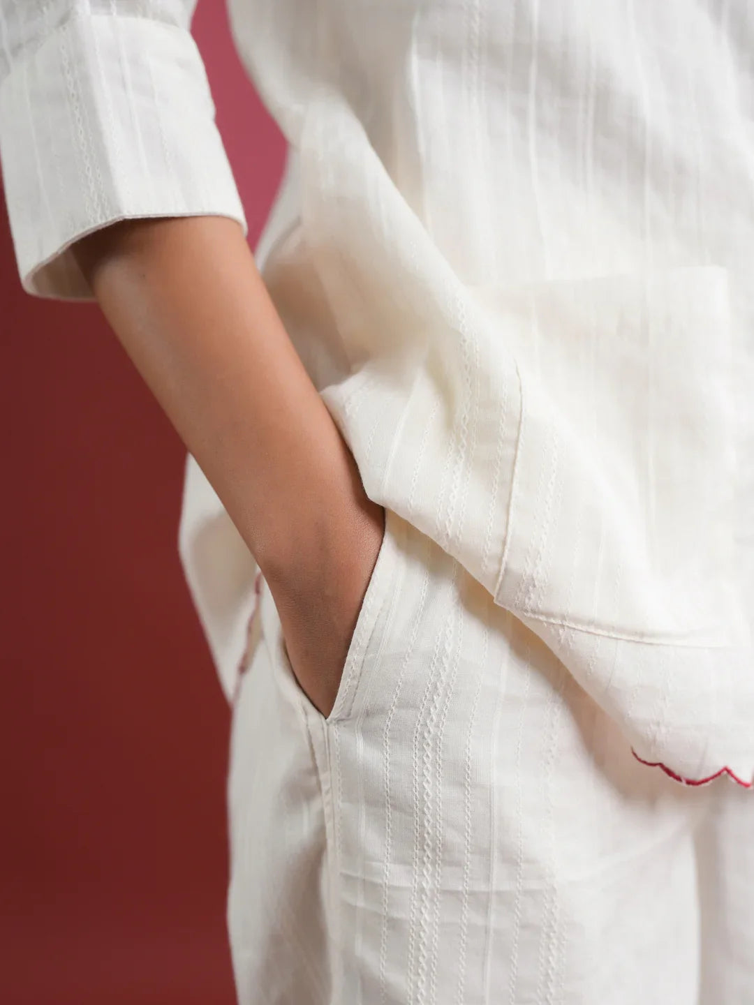 White Solid Print Cotton Night Suit Set - SanskrutiHomes