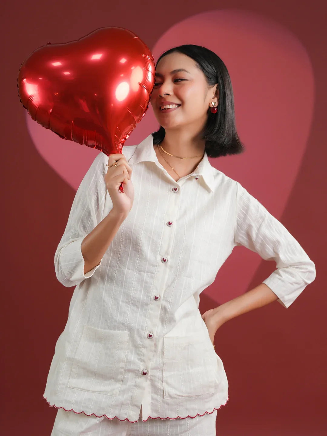 White Solid Print Cotton Night Suit Set - SanskrutiHomes