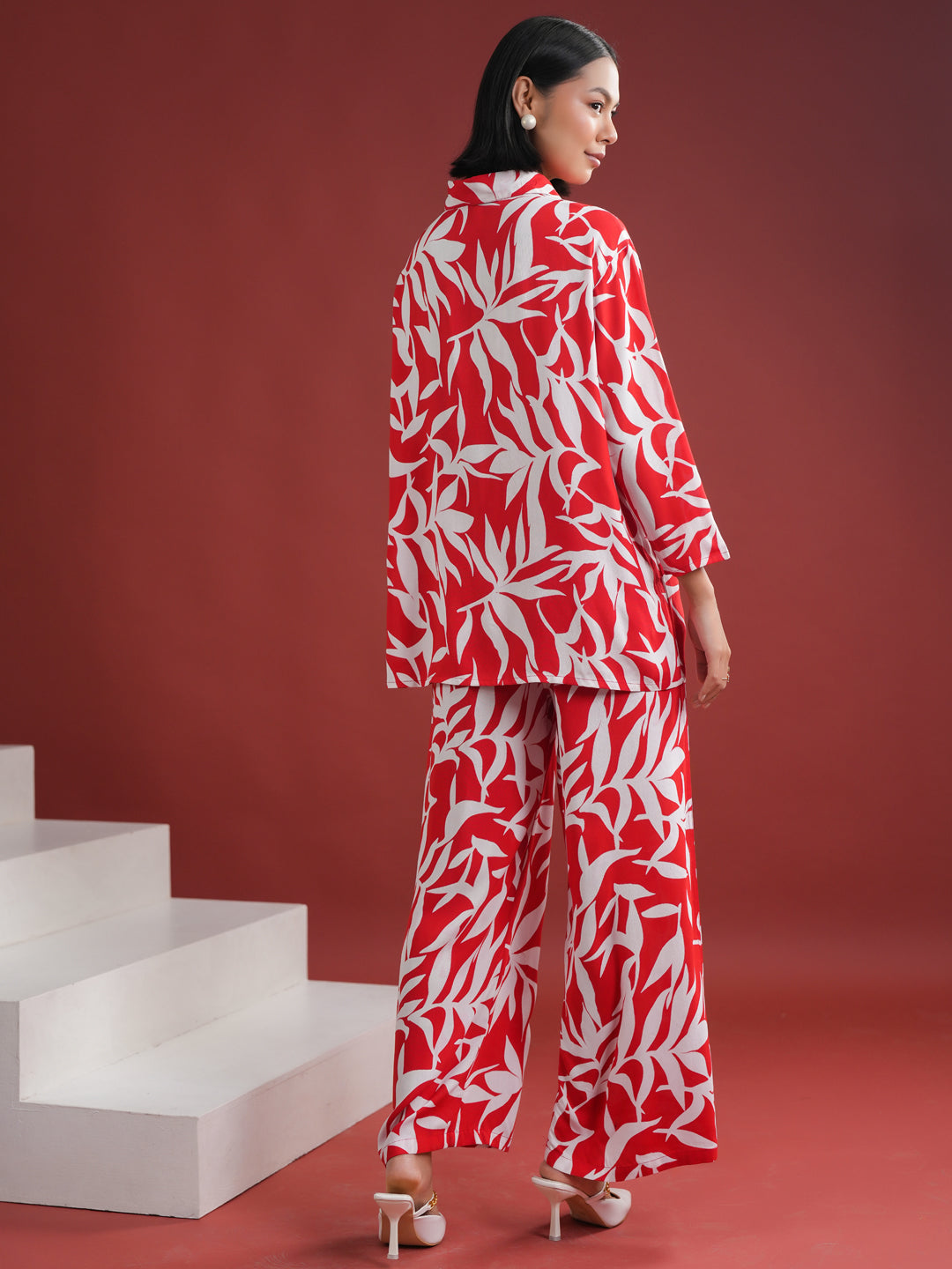 Red Floral Printed Night Suit Set