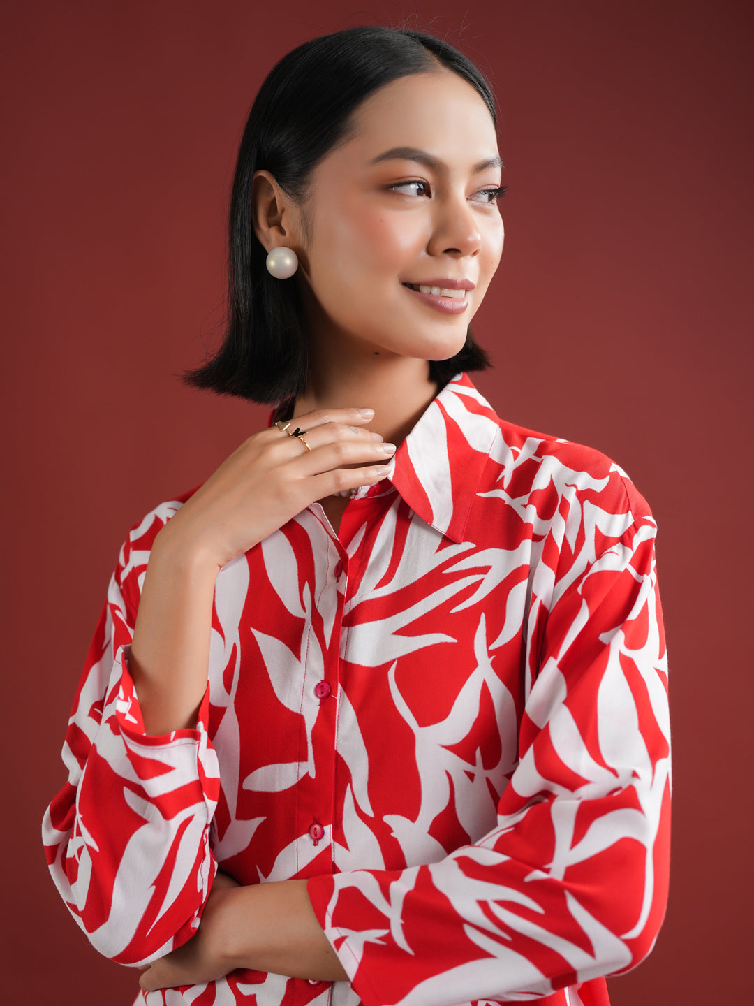 Red Floral Printed Night Suit Set