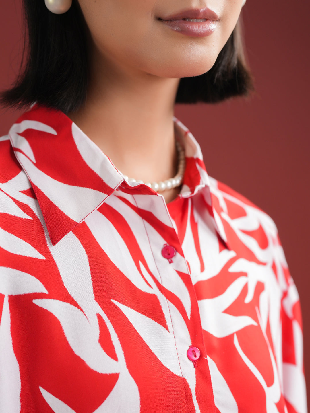 Red Floral Printed Night Suit Set
