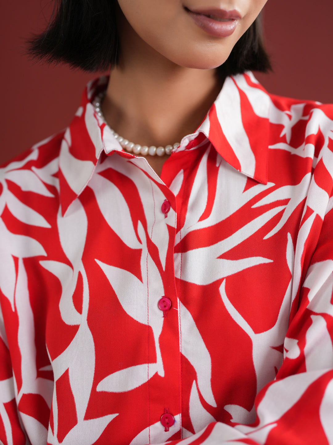 Red Floral Printed Night Suit Set