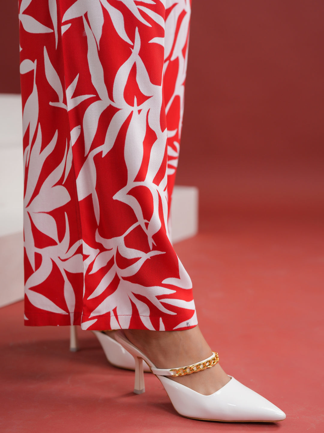 Red Floral Printed Night Suit Set