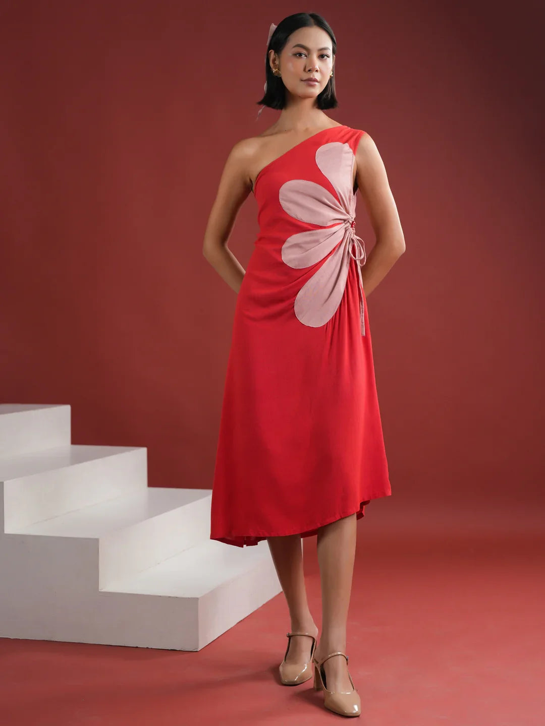 Red Floral Printed Dress for Women - SanskrutiHomes