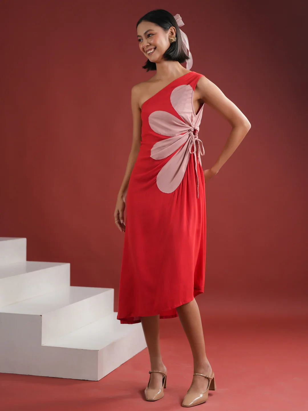 Red Floral Printed Dress for Women - SanskrutiHomes