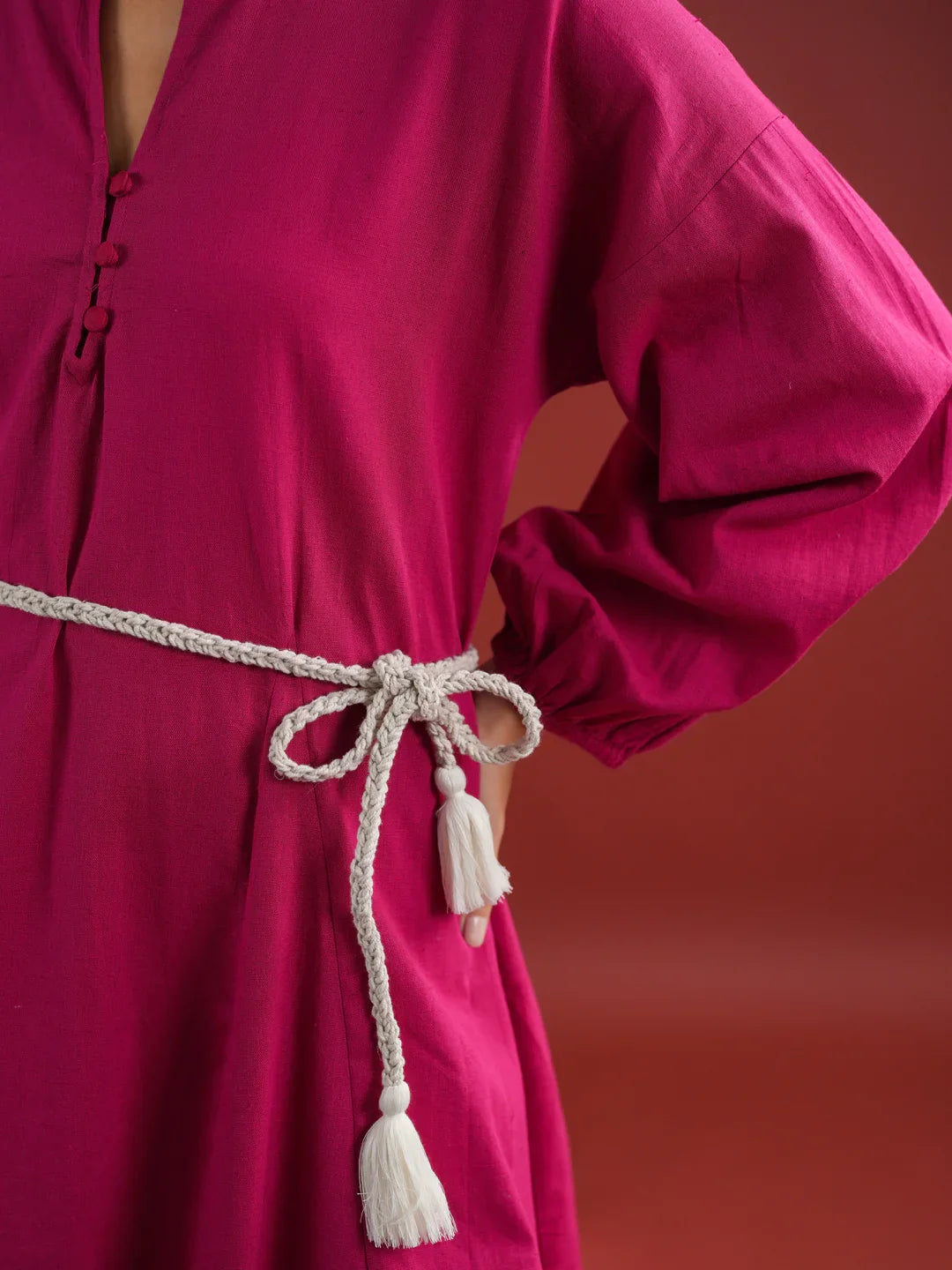 Pink Solid V Neck Dress for Women - SanskrutiHomes