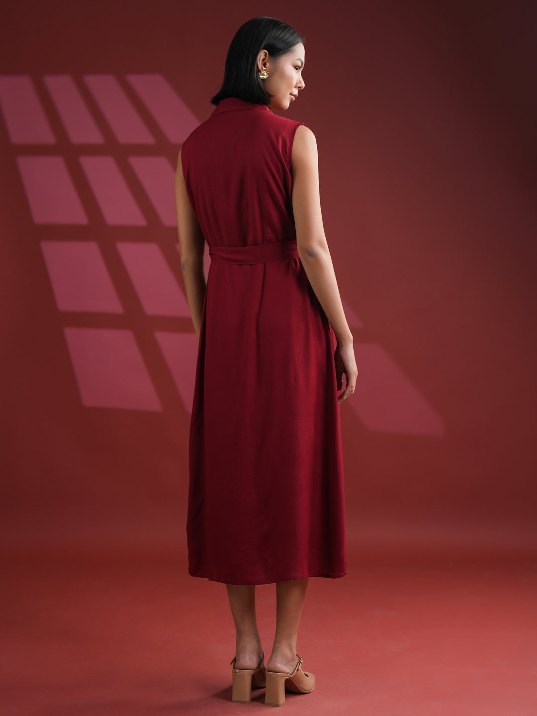 Red Solid Print Dress for Women