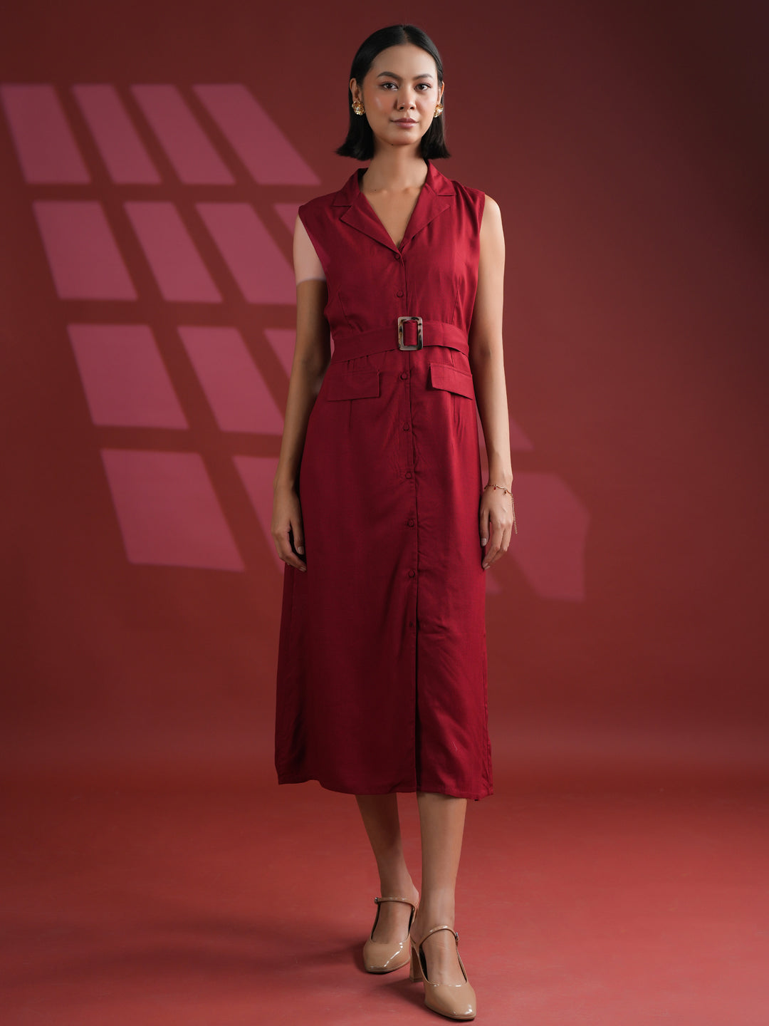 Red Solid Print Dress for Women