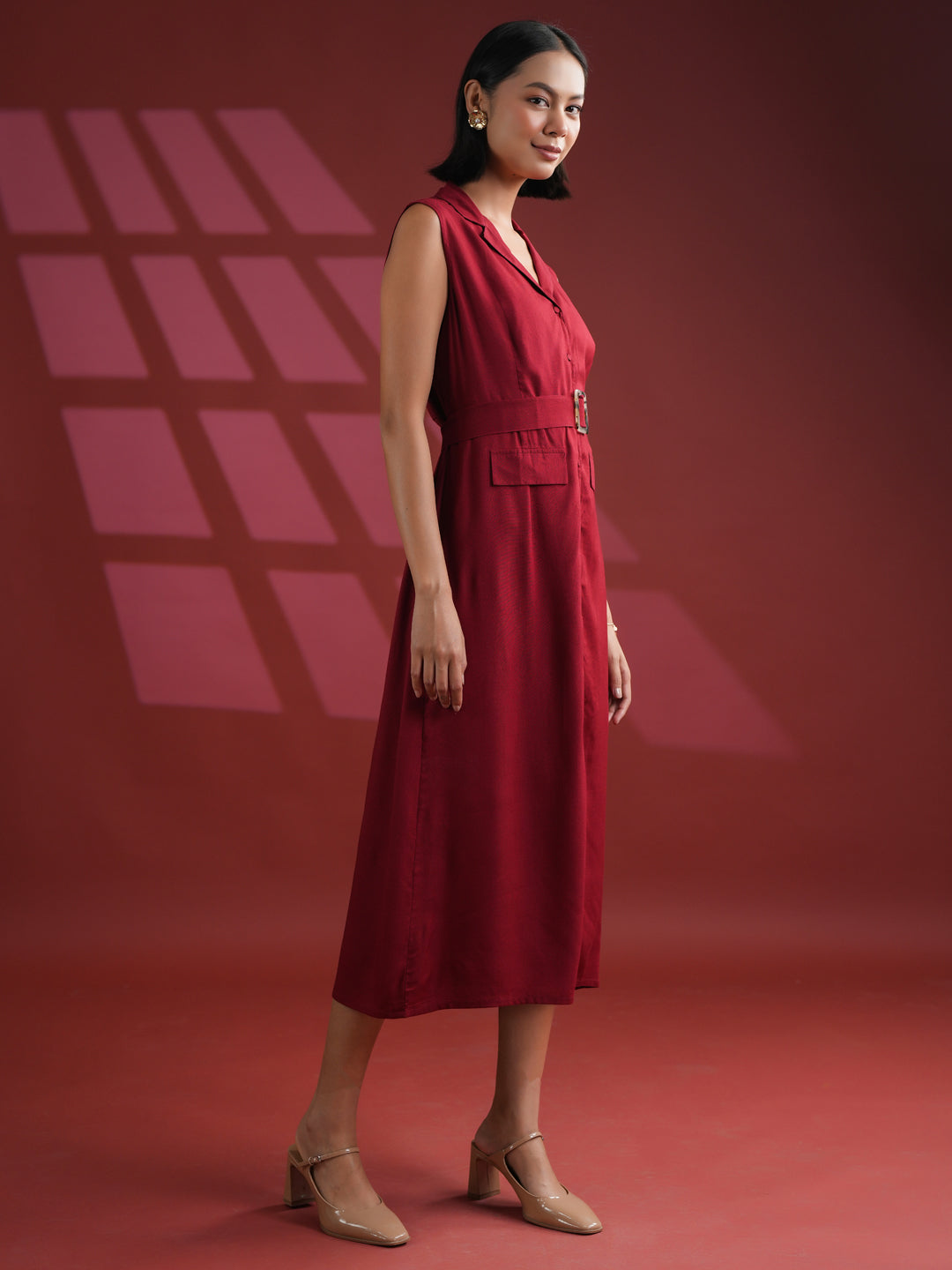 Red Solid Print Dress for Women