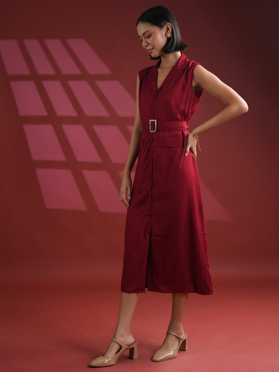 Red Solid Print Dress for Women