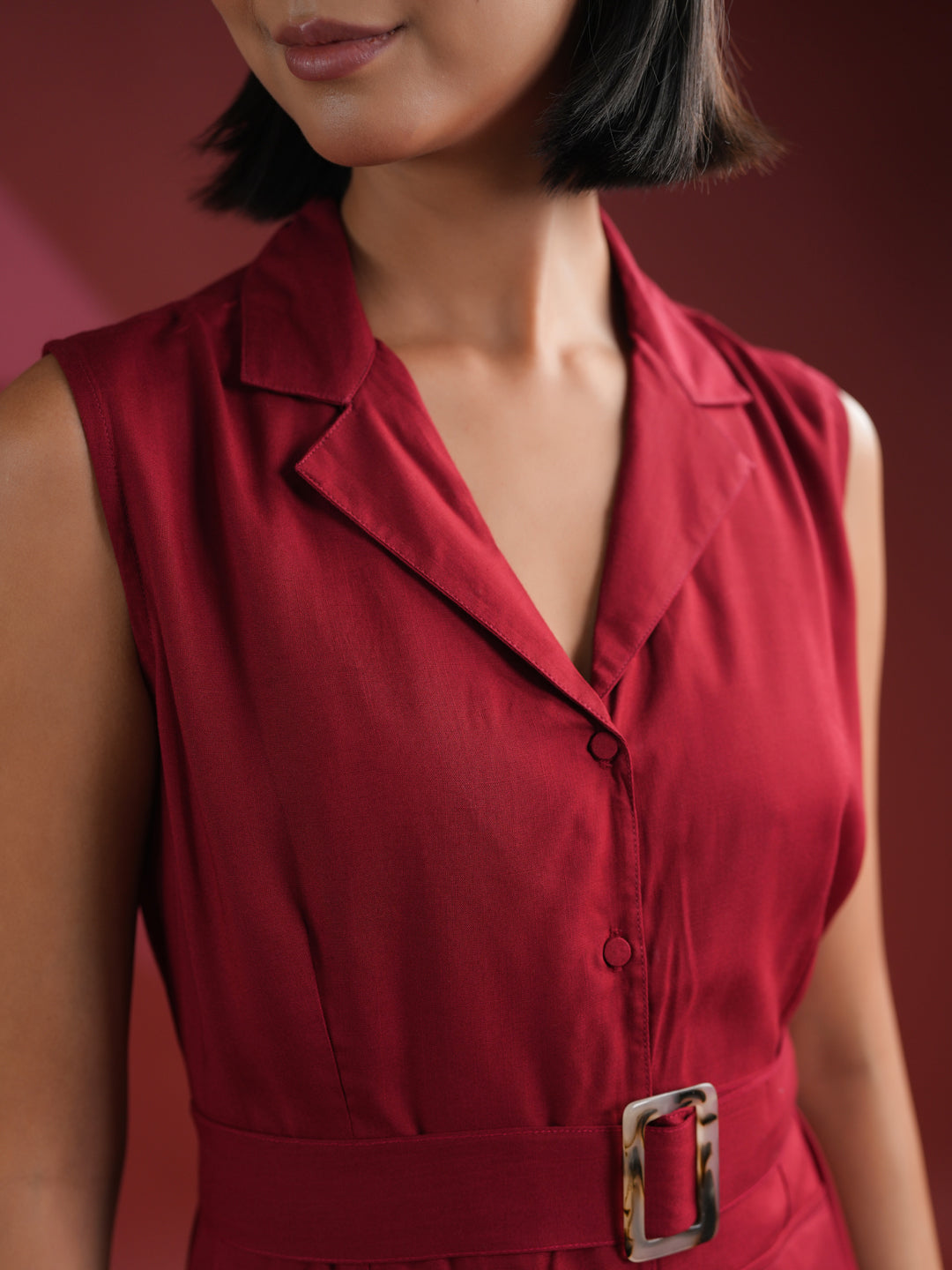 Red Solid Print Dress for Women