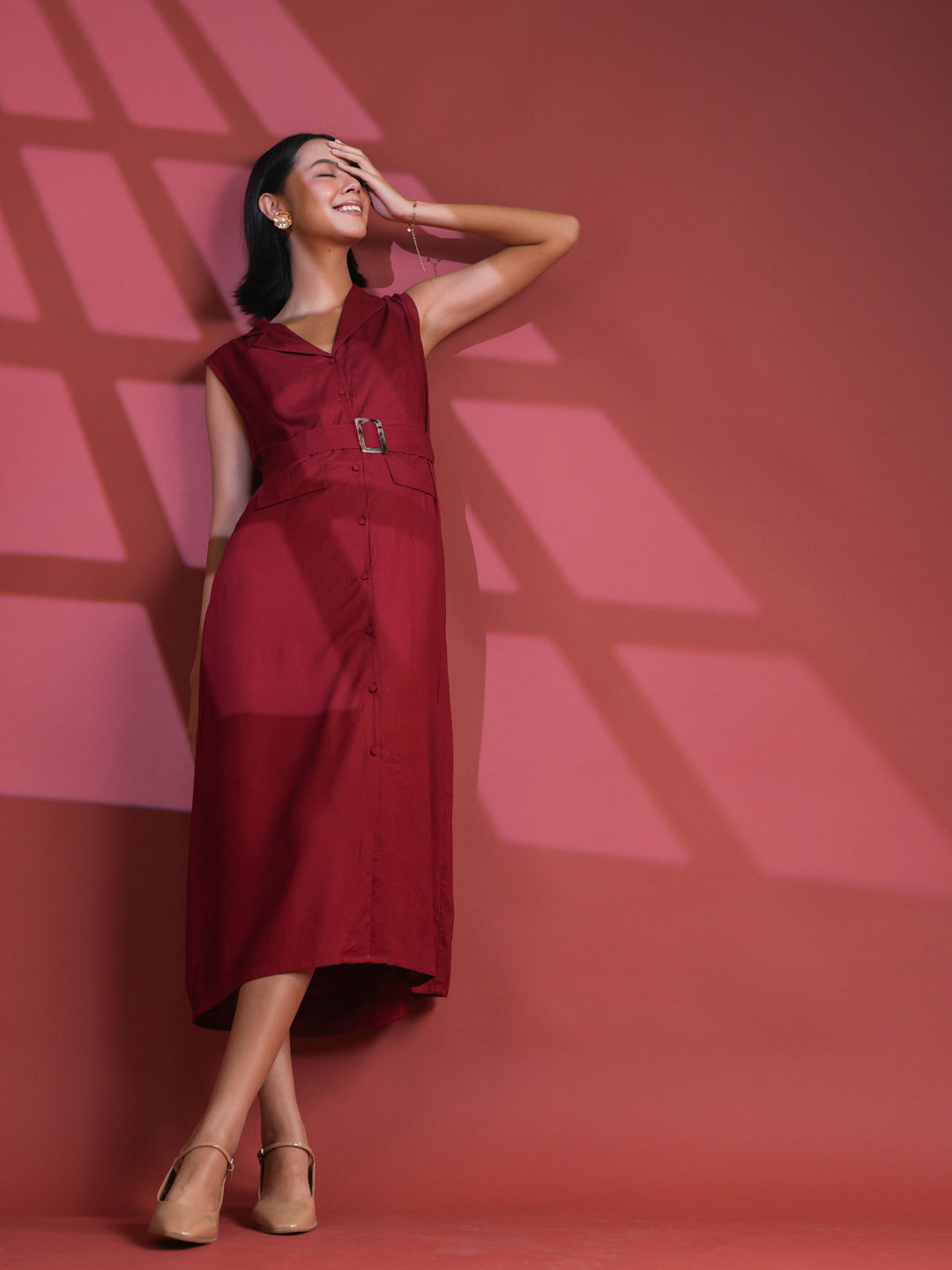 Red Solid Print Dress for Women - SanskrutiHomes