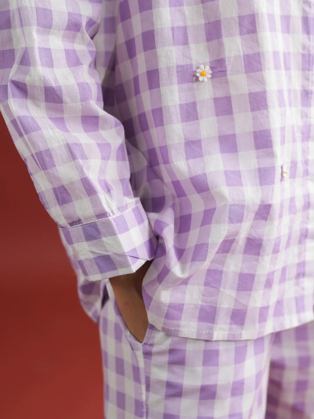Purple Check Printed Cotton Co-ords Set - SanskrutiHomes