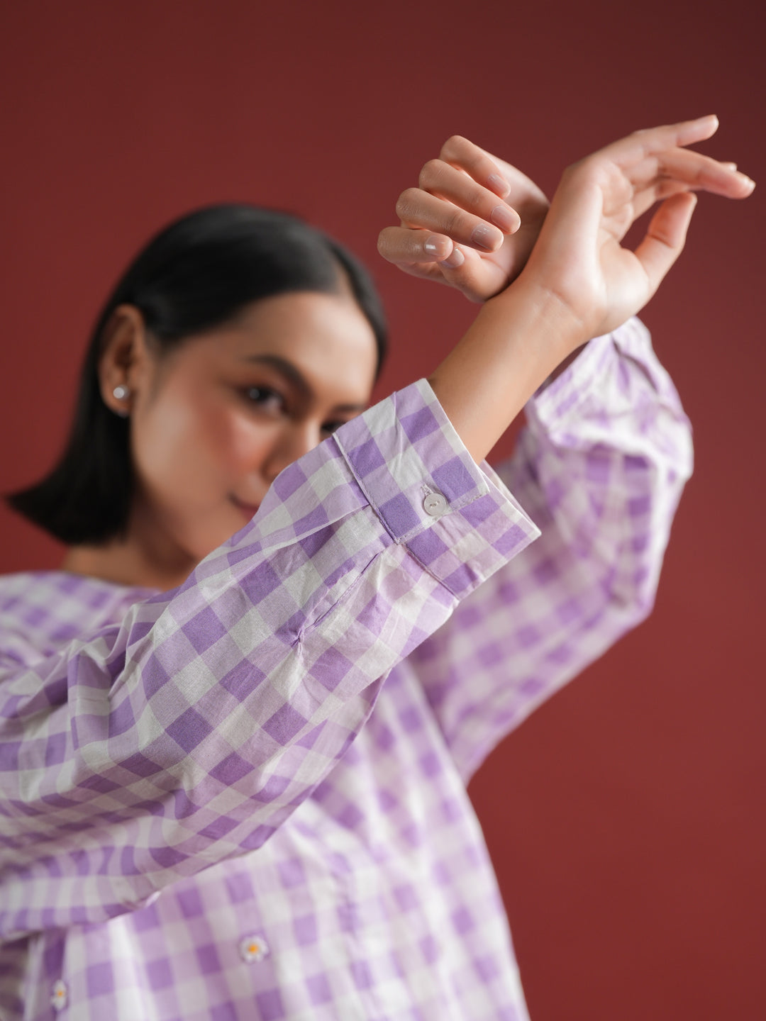 Purple Check Printed Cotton Co-ords Set