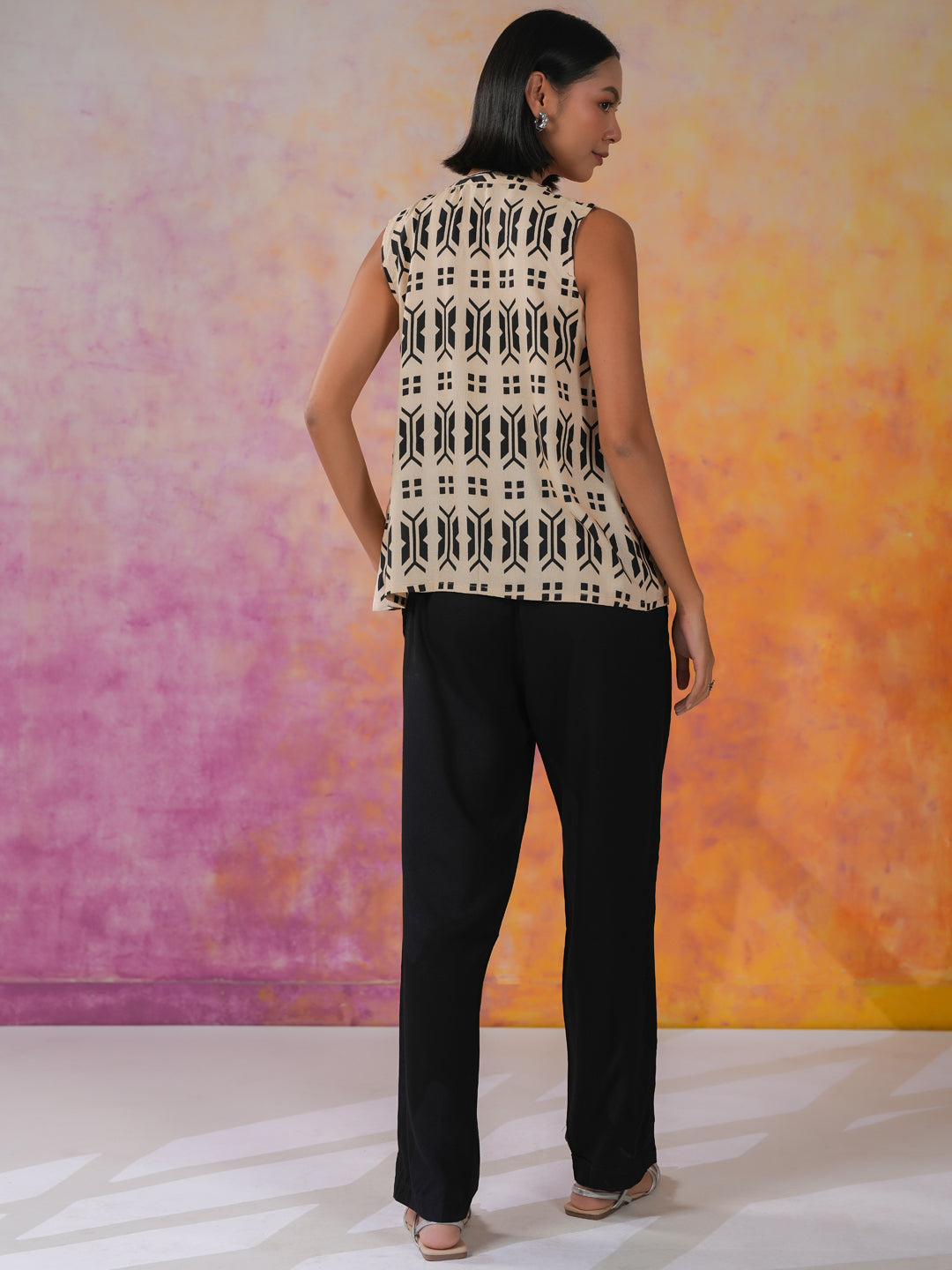 Black Geometric Print Round Neck Co-ords Set