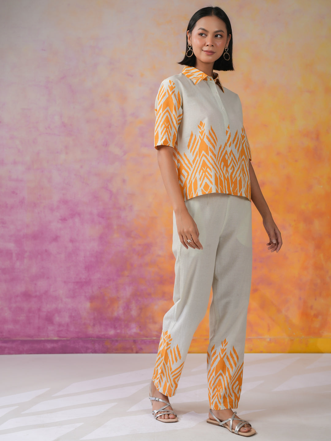 Orange Pure Cotton Co-ords Set for Women - SanskrutiHomes