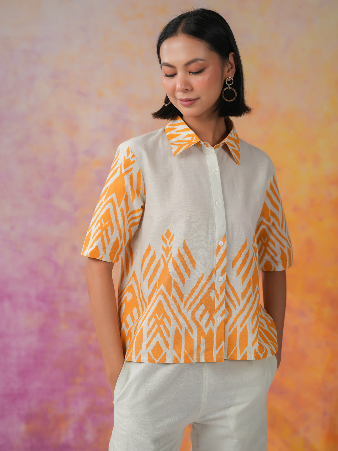 Orange Pure Cotton Co-ords Set for Women - SanskrutiHomes