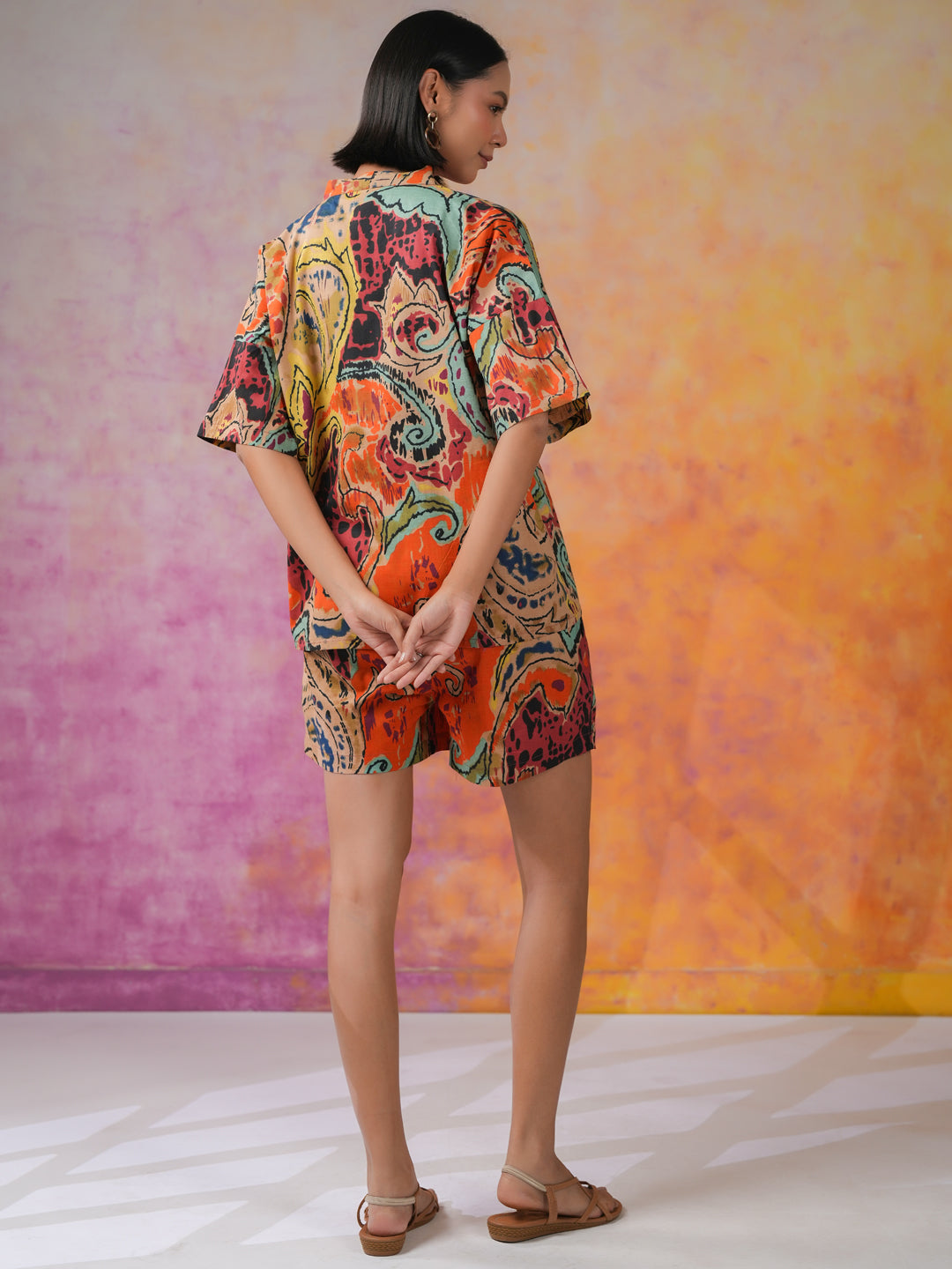 Orange Color Printed Co-ords Set for Women - SanskrutiHomes