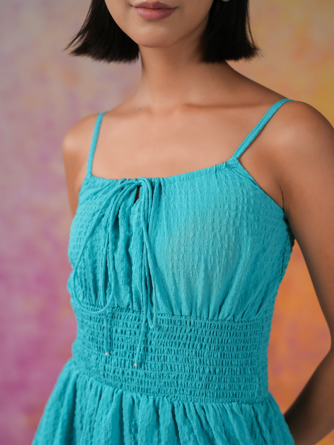 Blue Solid Polyester Dress for Women