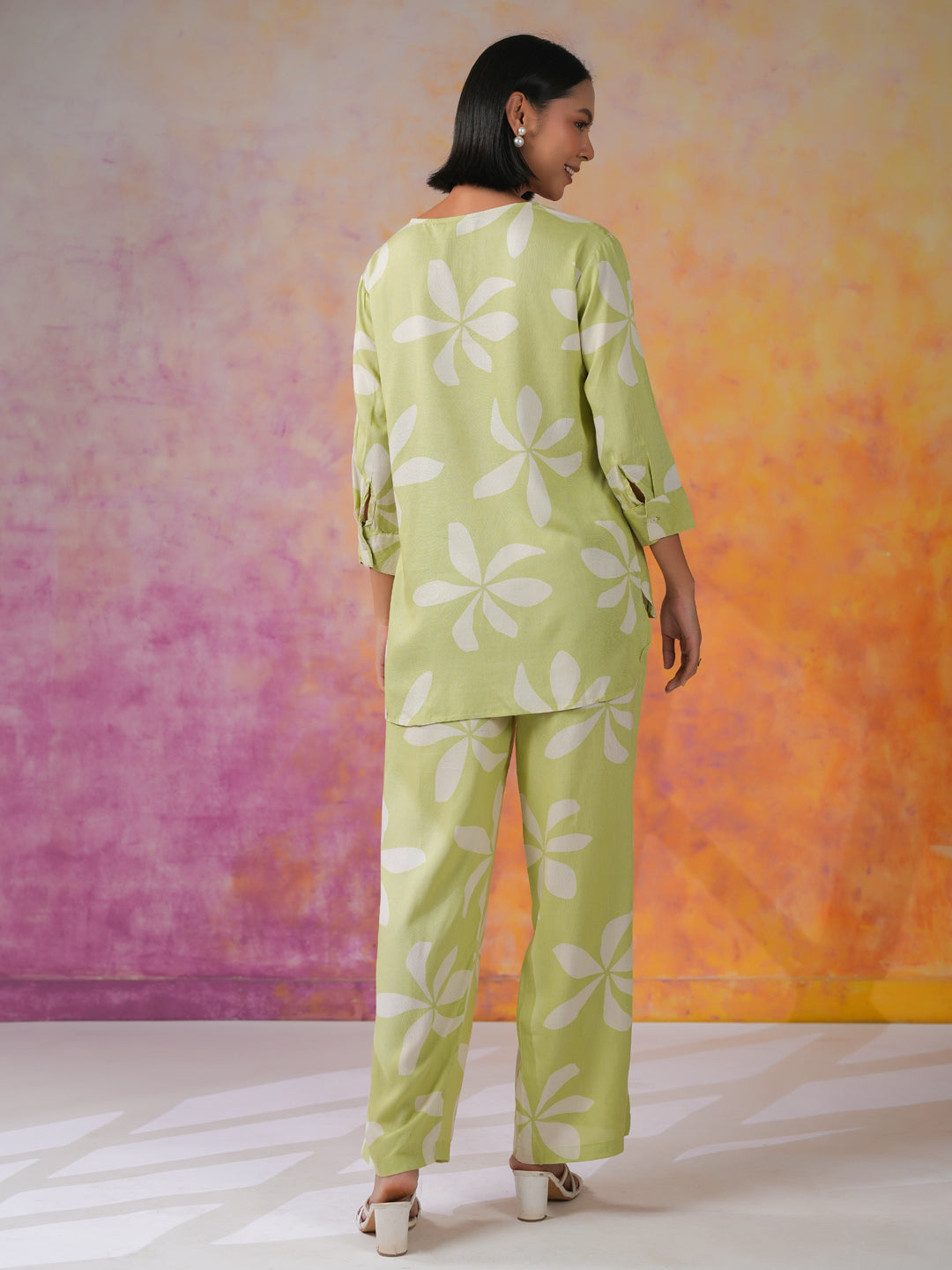 Green Floral Printed Cotton Co-ords Set for Women